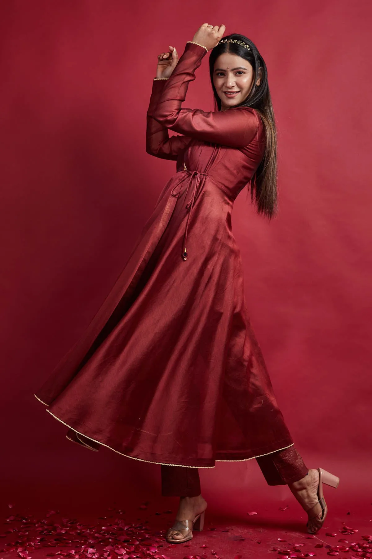 Maroon Chanderi Gold Zari Kurta Set