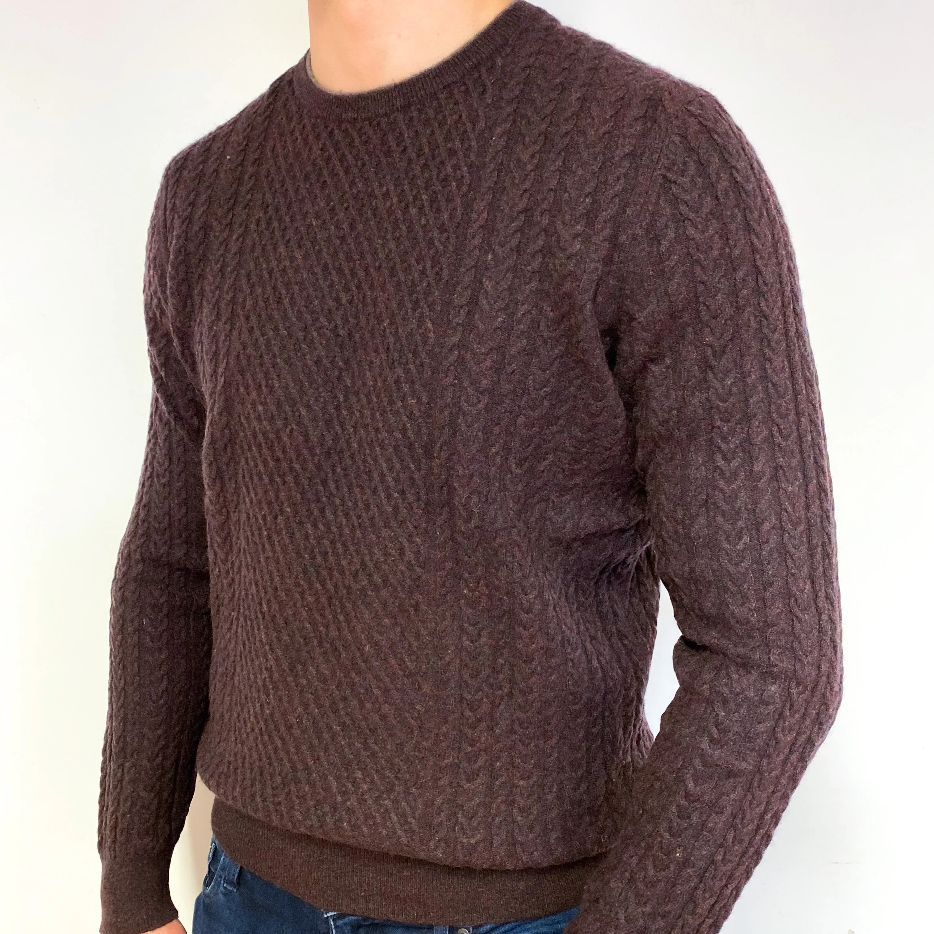 Men's Aubergine Purple Cashmere Crew Neck Jumper Extra Large