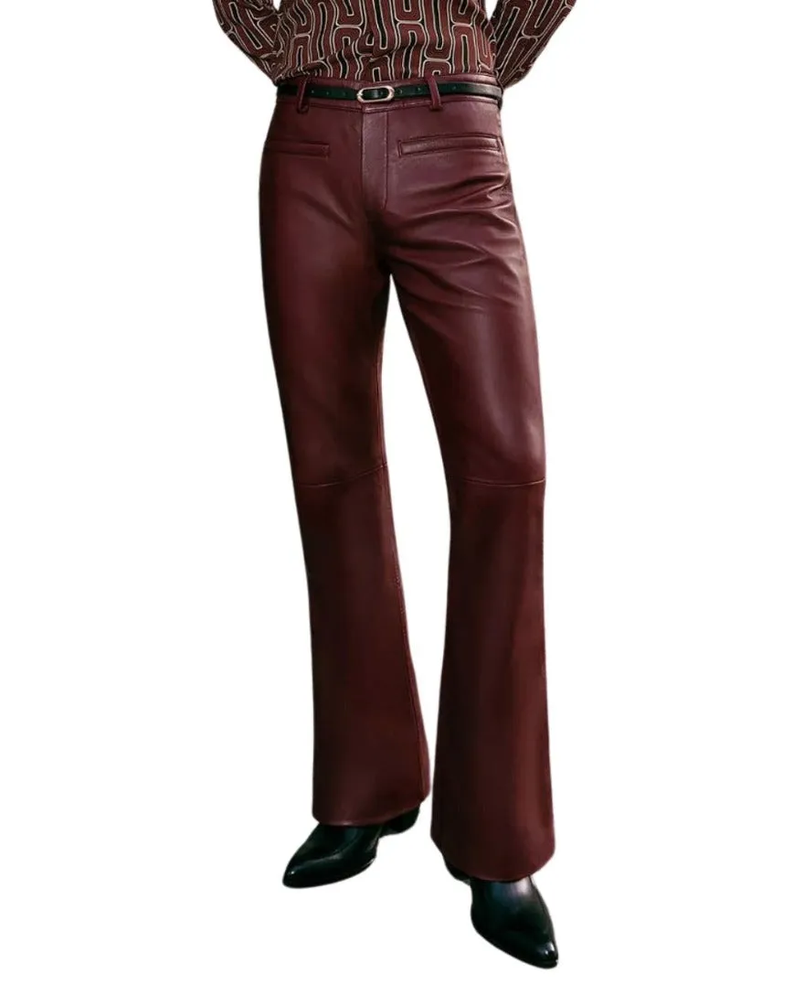 Mens Black Flared Leather Pants