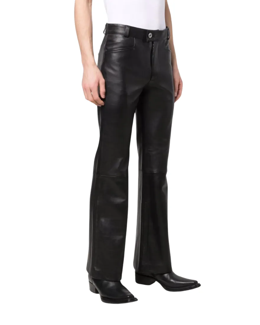 Mens Black Flared Leather Pants