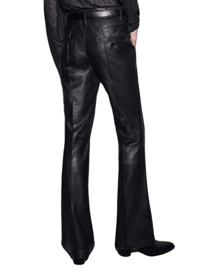 Mens Black Flared Leather Pants
