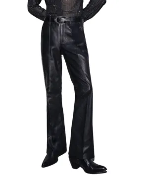 Mens Black Flared Leather Pants