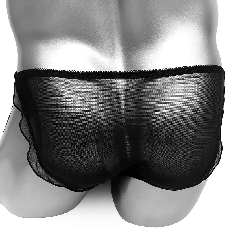 Men's Sissy Lace-Up Panties with Floral Print / Frilly Briefs with Sheer Back / Male Sexy Underwear
