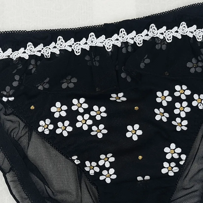Men's Sissy Lace-Up Panties with Floral Print / Frilly Briefs with Sheer Back / Male Sexy Underwear