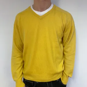 Men’s Sunflower Yellow Cashmere V-Neck Jumper Medium