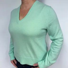 Mint Green Cashmere V-Neck Jumper Large