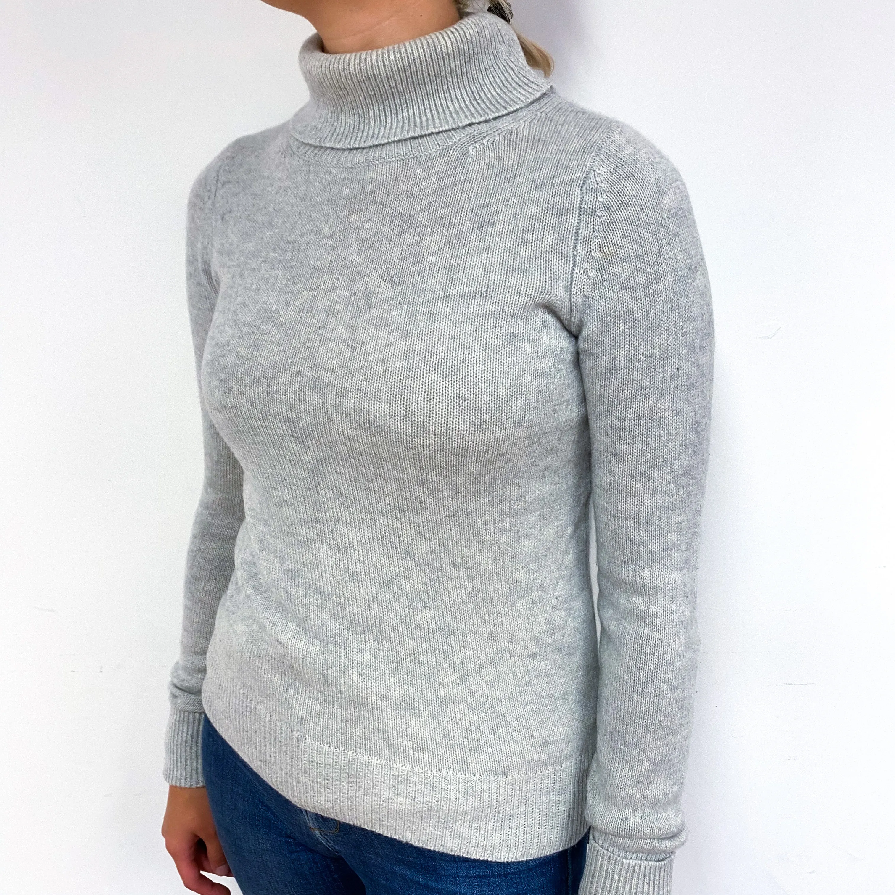 Mist Grey Cashmere Polo Neck Jumper Small