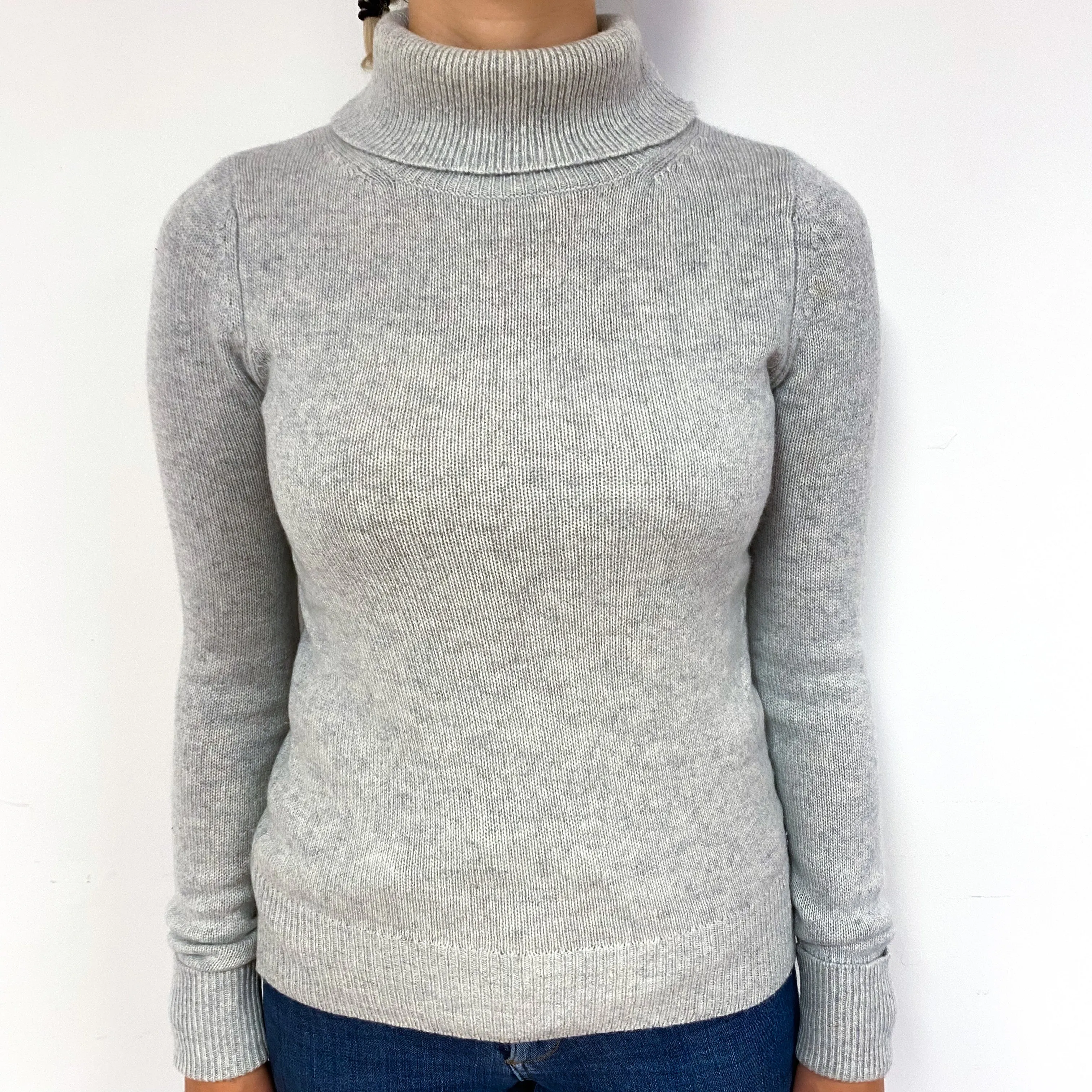 Mist Grey Cashmere Polo Neck Jumper Small