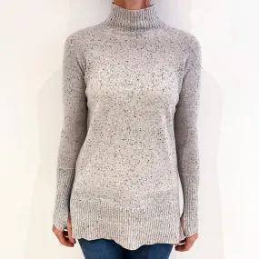 Mist Grey Speckled Cashmere Polo Neck Jumper Small