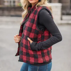 Mock Neck Zipper Plaid Gilet