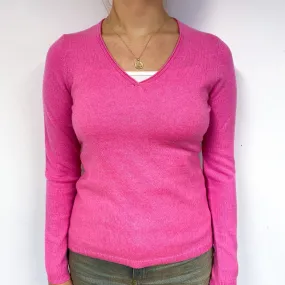 New Bright Pink Cashmere V-Neck Jumper Small