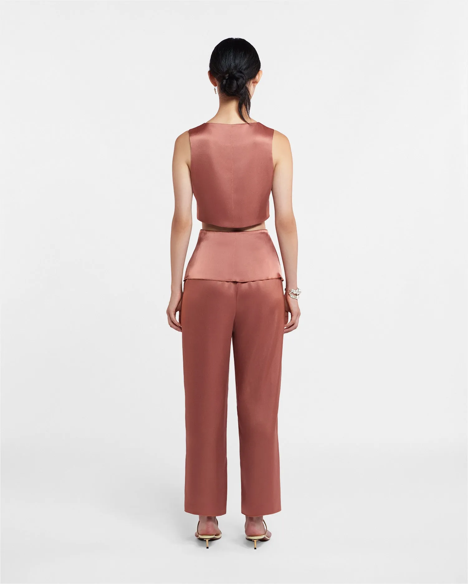 Odessa - Sale Slip Satin Pants - Brown Terra