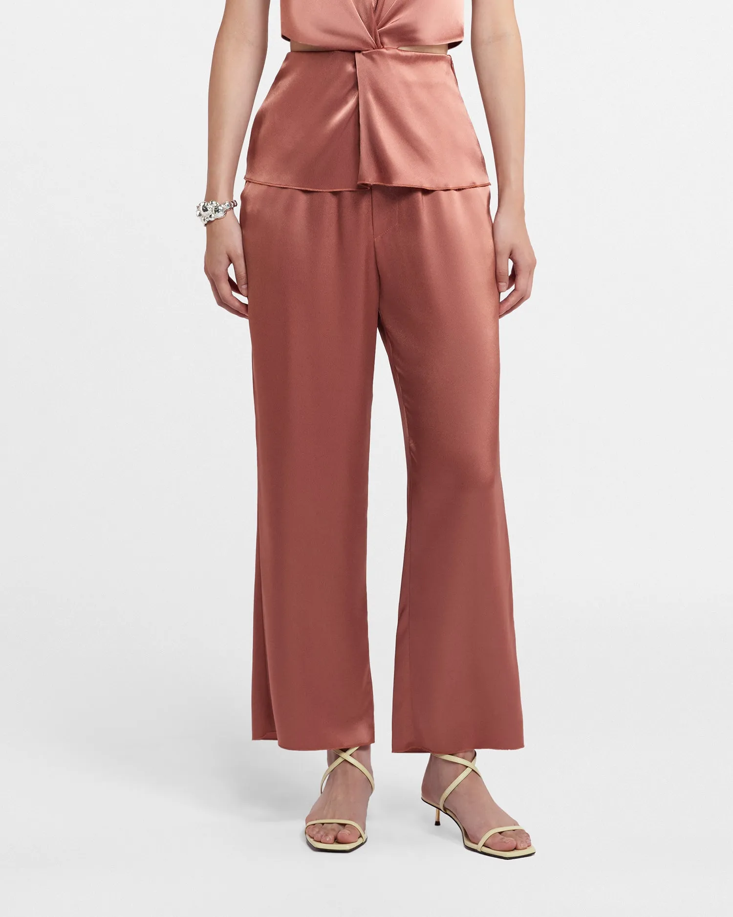 Odessa - Sale Slip Satin Pants - Brown Terra