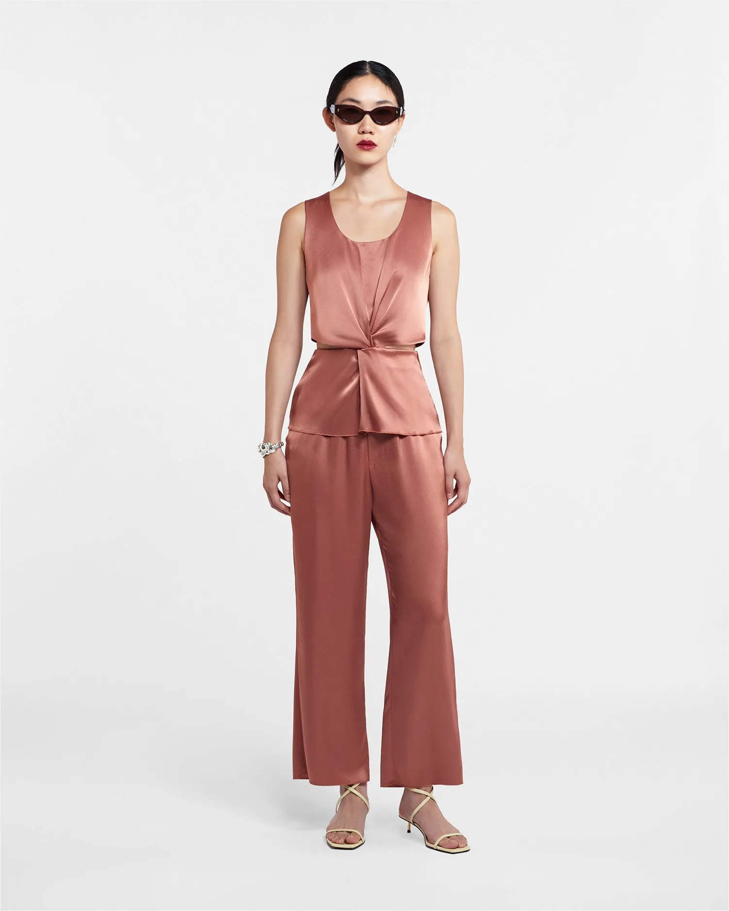 Odessa - Sale Slip Satin Pants - Brown Terra