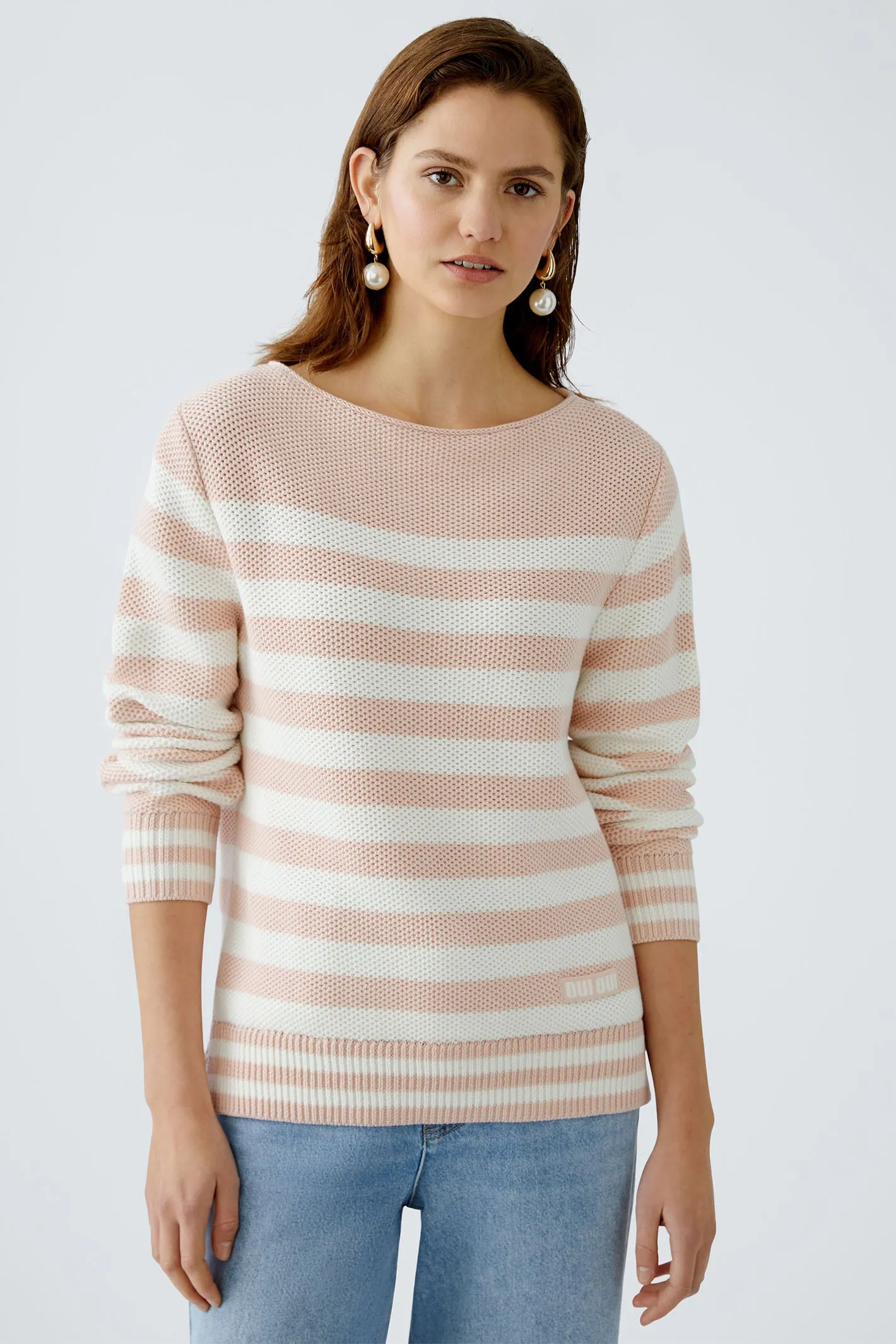 Oui 91948 Pale Pink White Striped Jumper