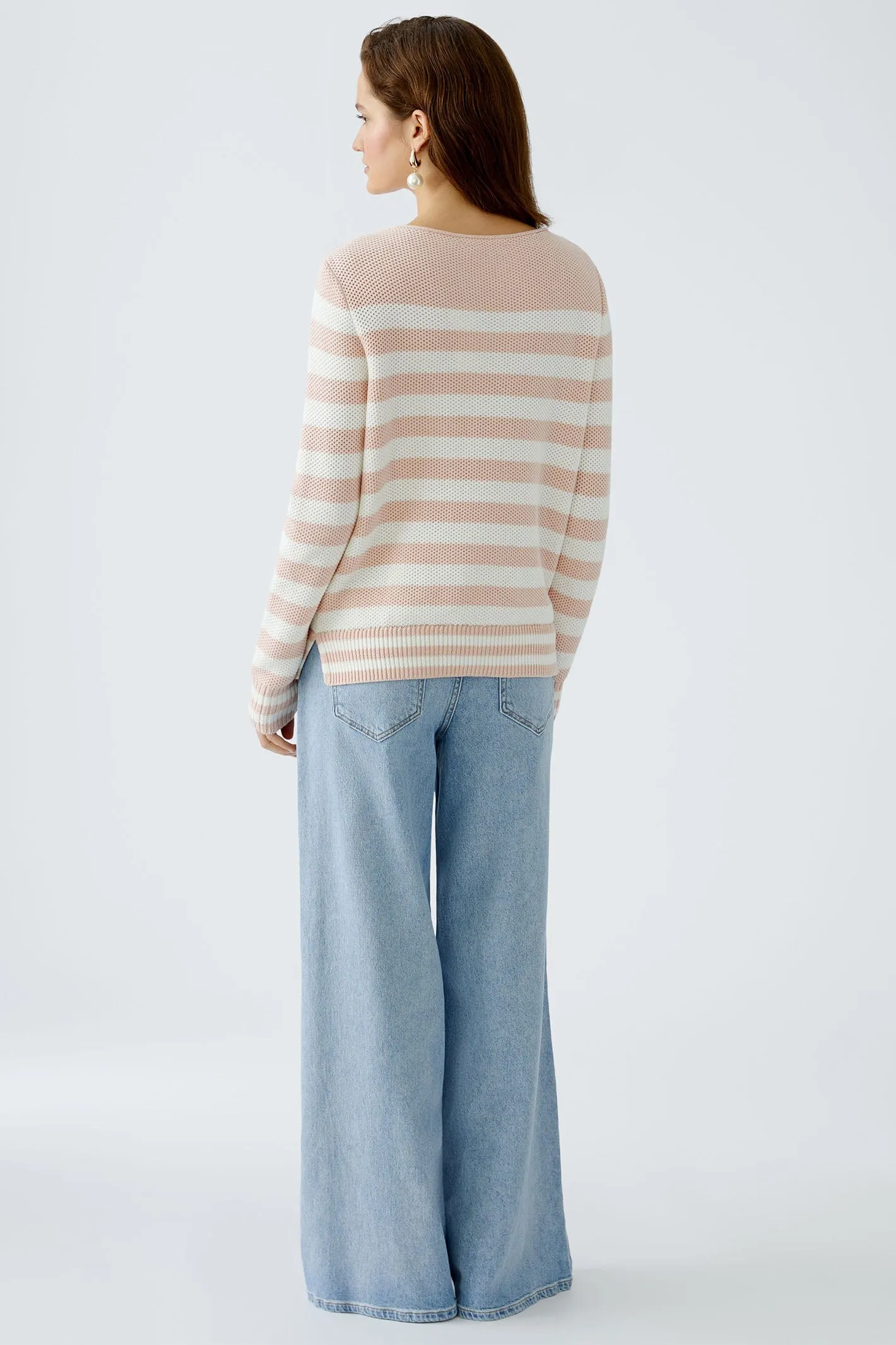 Oui 91948 Pale Pink White Striped Jumper