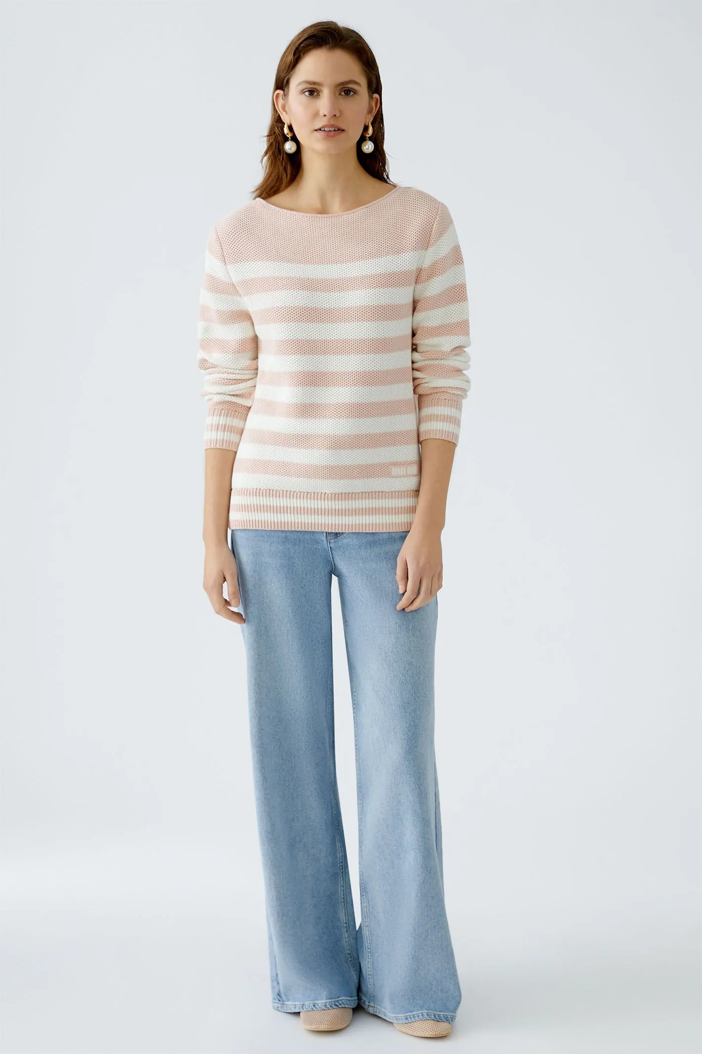 Oui 91948 Pale Pink White Striped Jumper