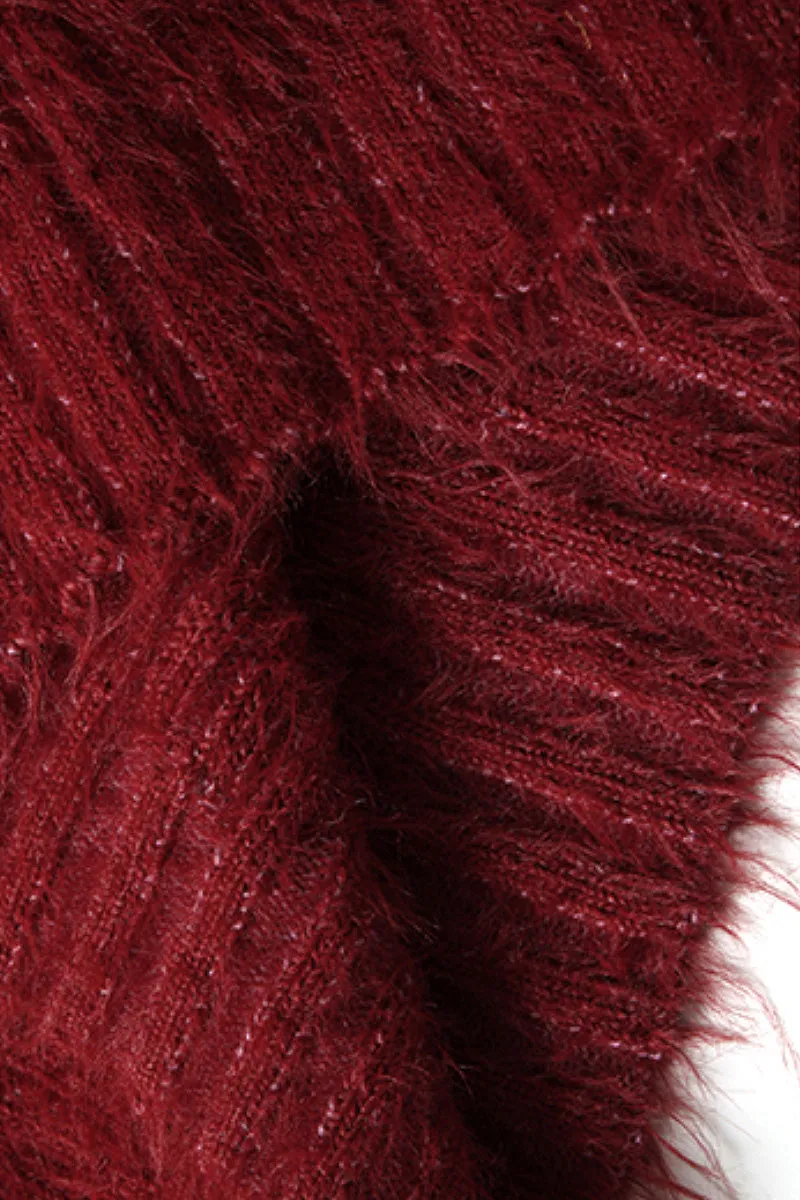 Oversized Faux Mink Fur Crewneck Sweater with Velvet Collar