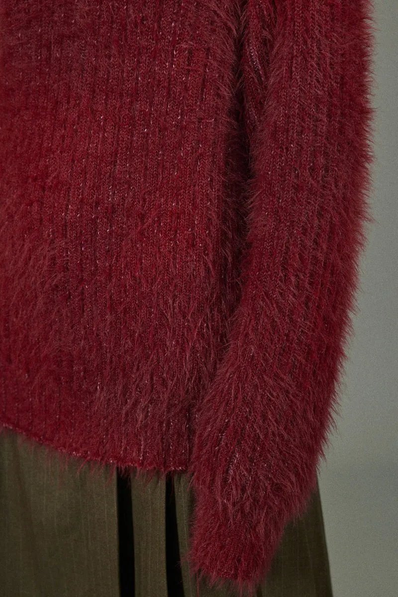 Oversized Faux Mink Fur Crewneck Sweater with Velvet Collar