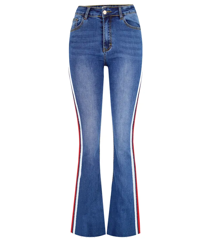 Packets High Waist Patchwork Slim Zipper Bell-bottomed Pants