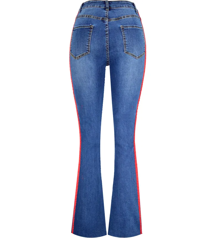 Packets High Waist Patchwork Slim Zipper Bell-bottomed Pants