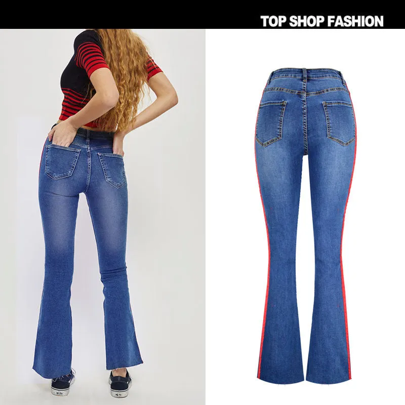 Packets High Waist Patchwork Slim Zipper Bell-bottomed Pants