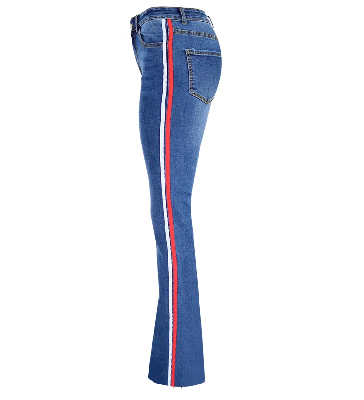Packets High Waist Patchwork Slim Zipper Bell-bottomed Pants