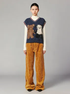 ''Panda and Bear" knitted v-neck sweater vest