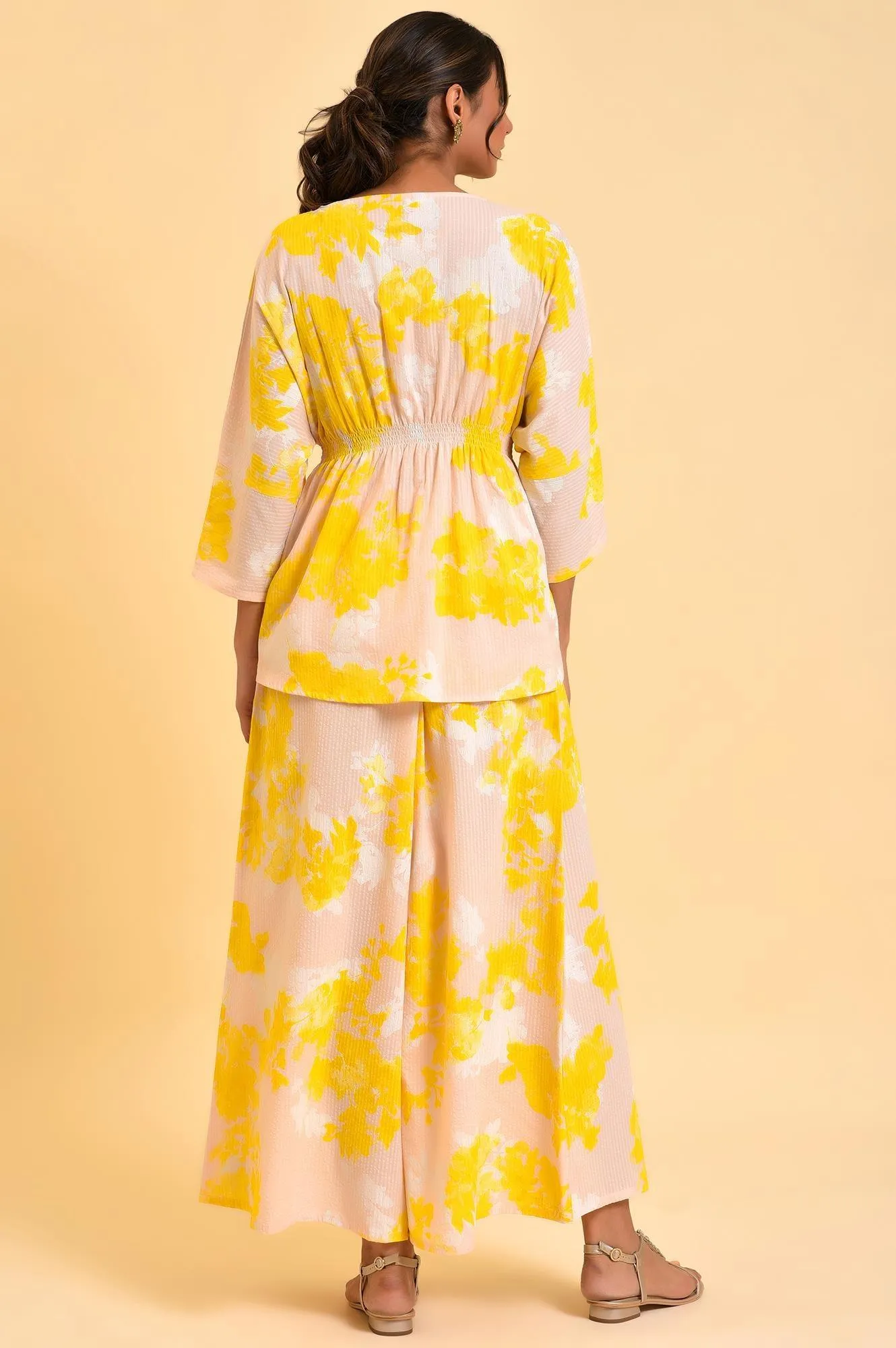 Pink Floral Printed Top & Flared Pants Co-Ord Set