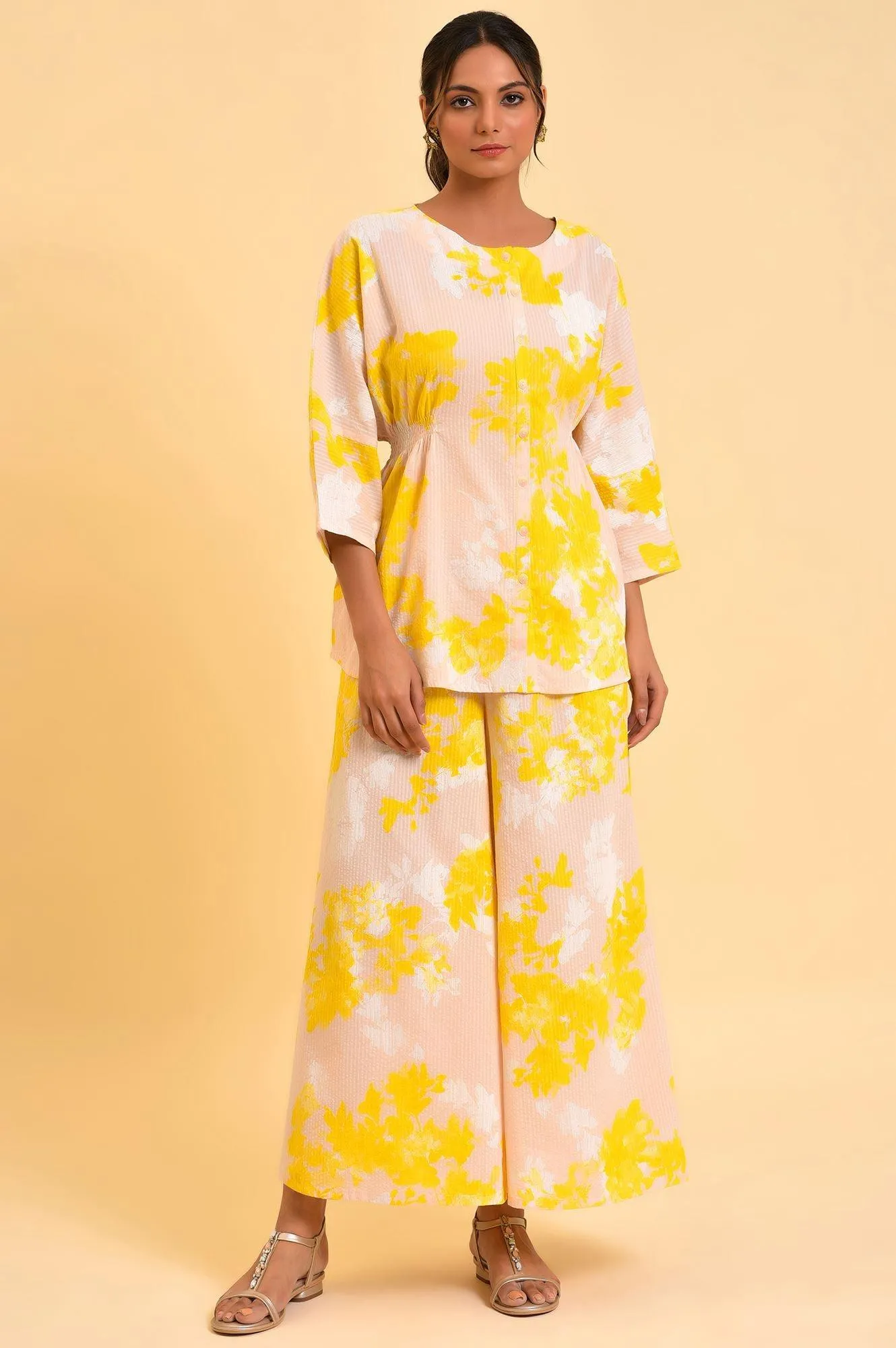 Pink Floral Printed Top & Flared Pants Co-Ord Set