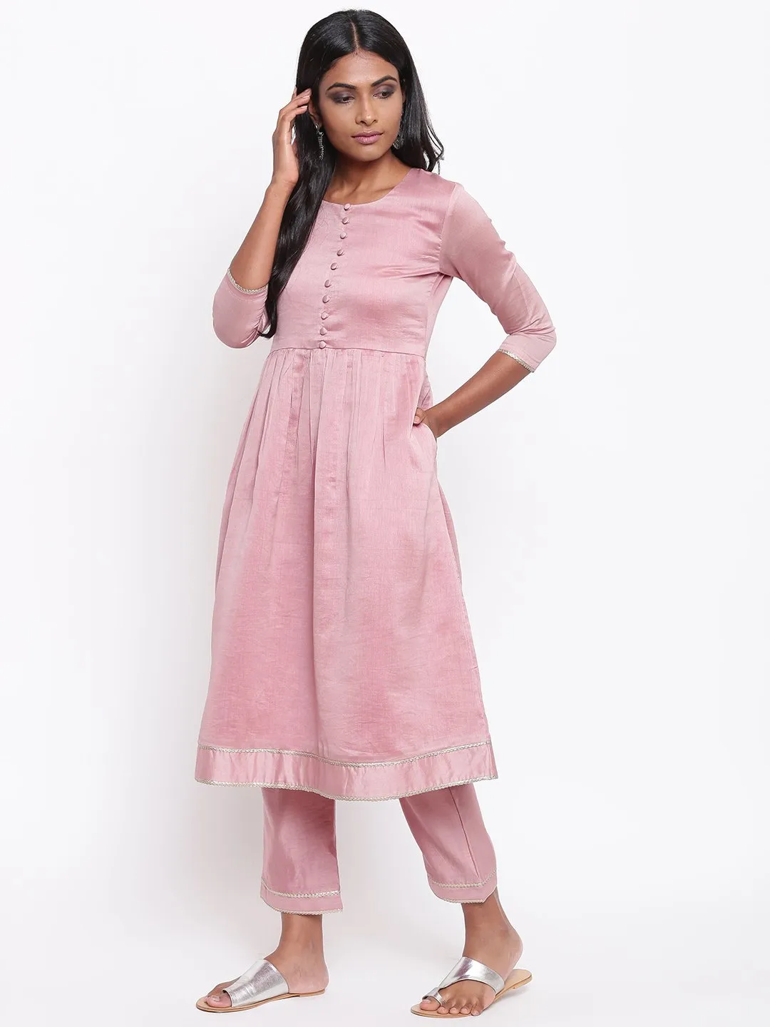 Pink Gota Gathered Kurta Set