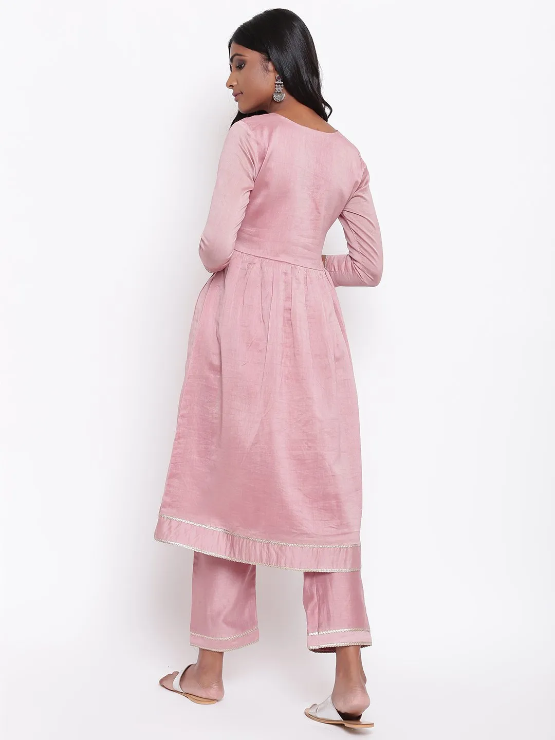Pink Gota Gathered Kurta Set