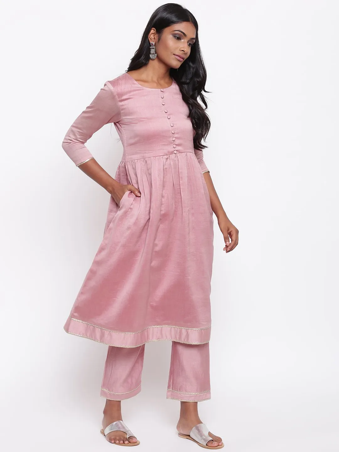 Pink Gota Gathered Kurta Set