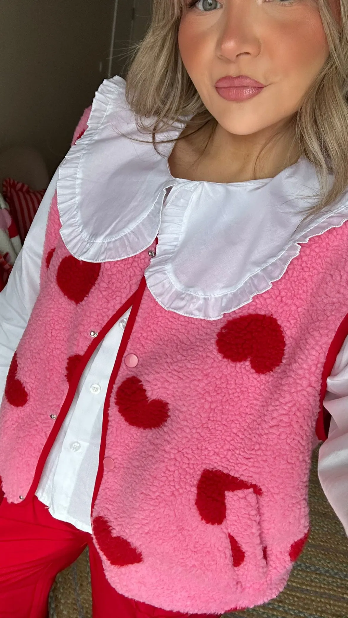 Pink Red Heart Fleece Gilet
