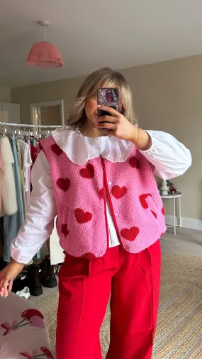 Pink Red Heart Fleece Gilet