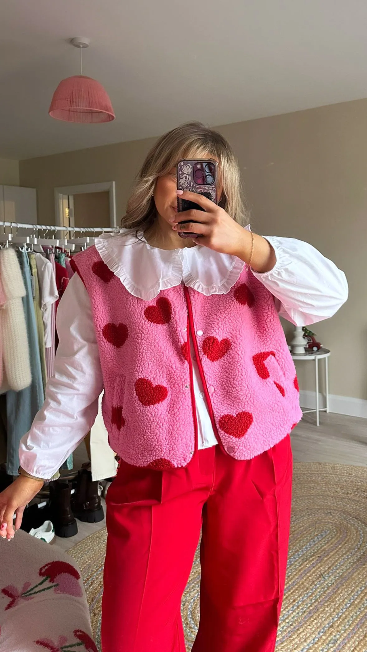 Pink Red Heart Fleece Gilet