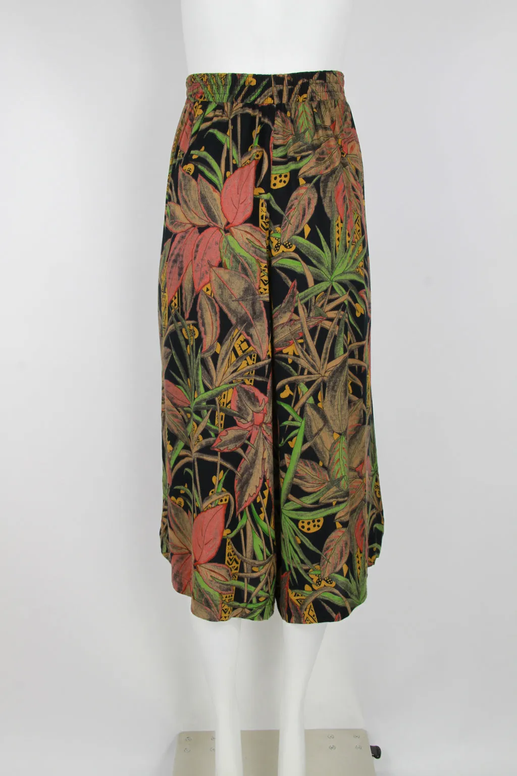 pleated Jungle leaf motif culottes - M