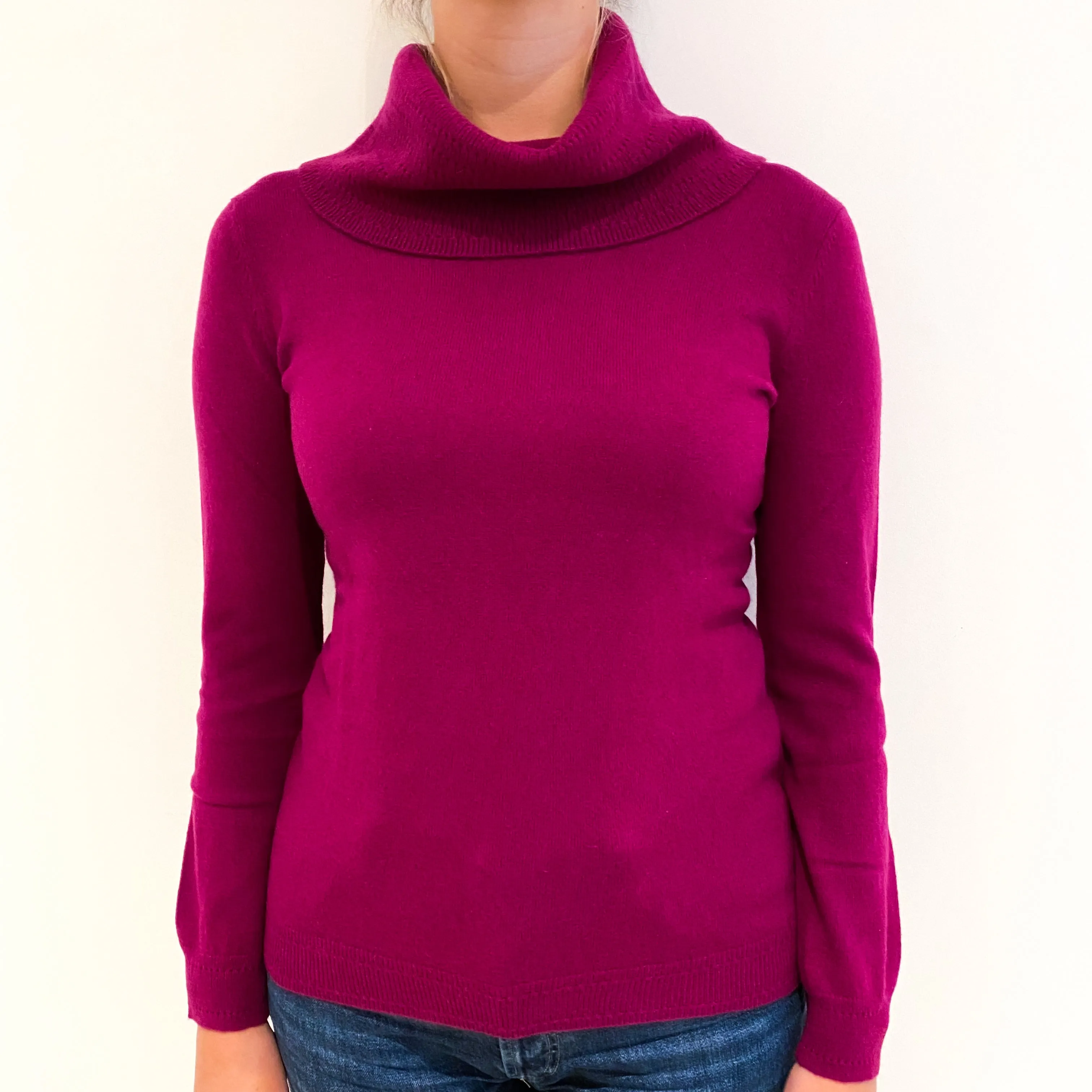 Plum Purple Cashmere Cowl Neck Jumper Small