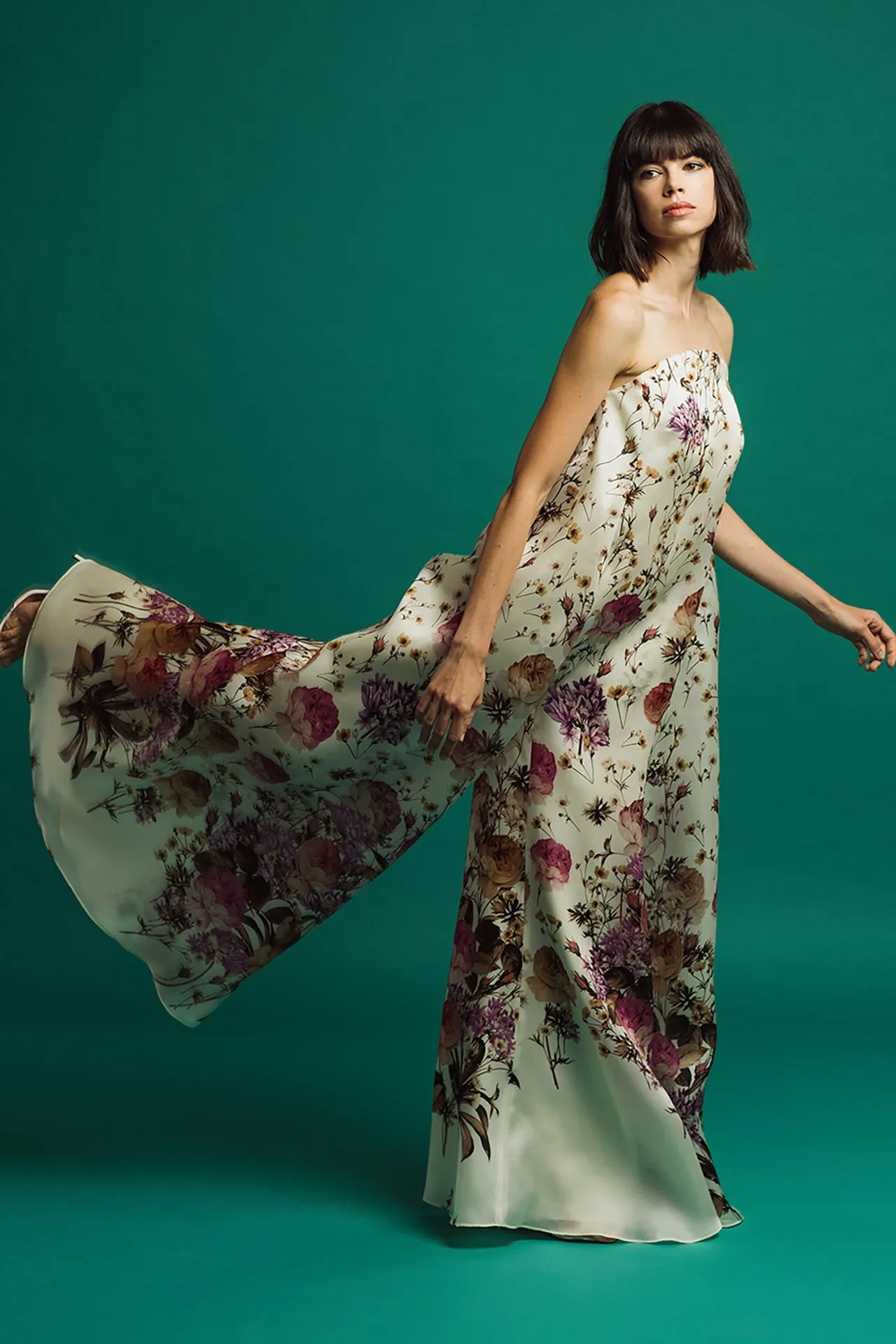 Printed Strapless Flared Jumpsuit