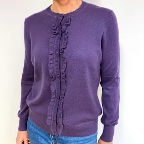 Purple Ruffle Cashmere Crew Neck Cardigan Medium