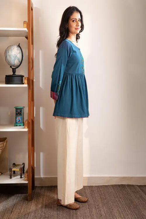 Rangsutra Haveli Crewel Blue Flared Top