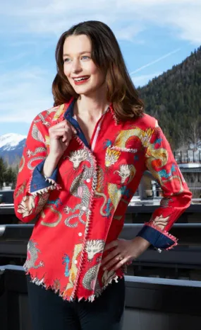 Red Dragon Print Cape Cod Tunic