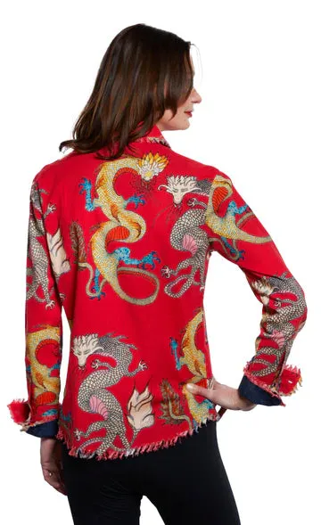Red Dragon Print Cape Cod Tunic