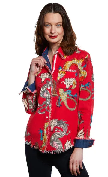 Red Dragon Print Cape Cod Tunic