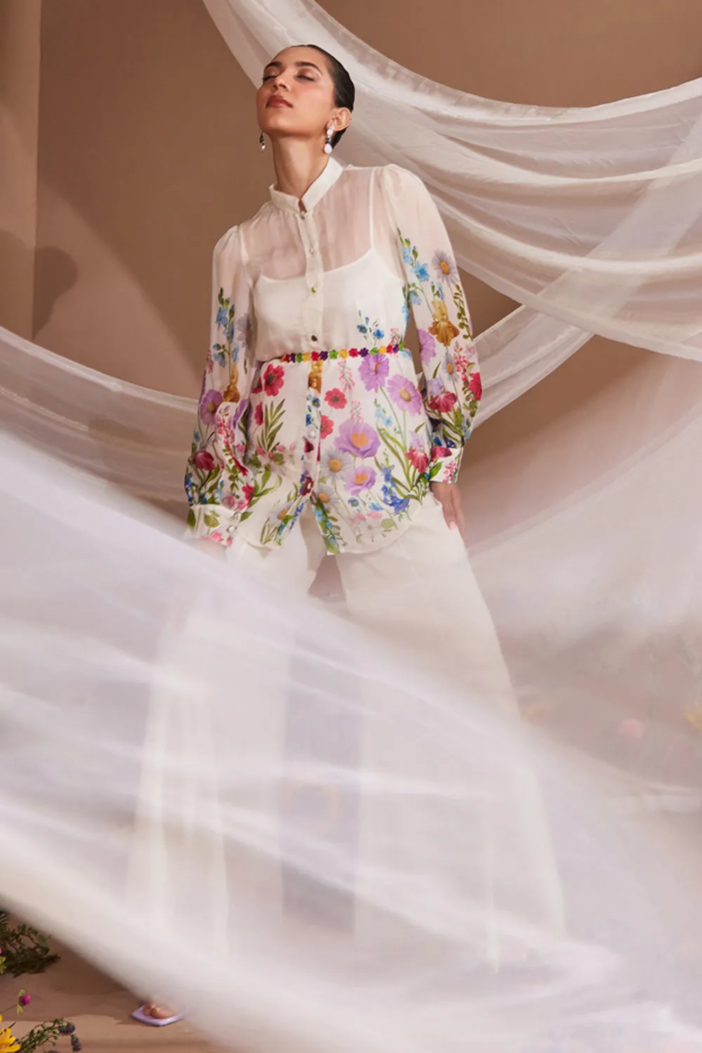 SAKSHI SINDHWANI IN JUNIPER FLORAL PRINTED ORGANZA COORD SET