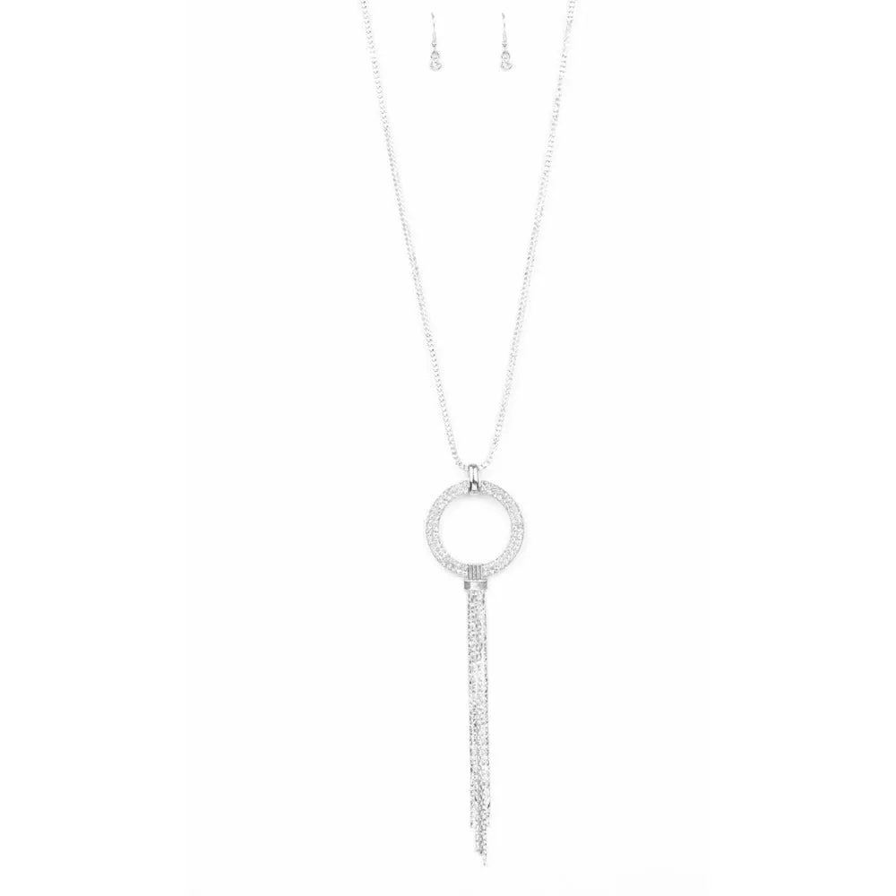 Set -  Long Tassel Silver Rhinestone