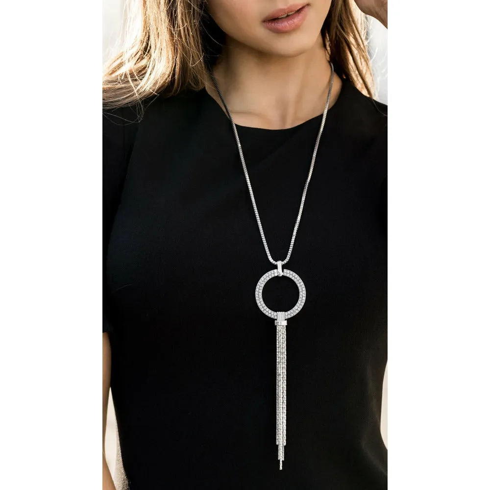 Set -  Long Tassel Silver Rhinestone