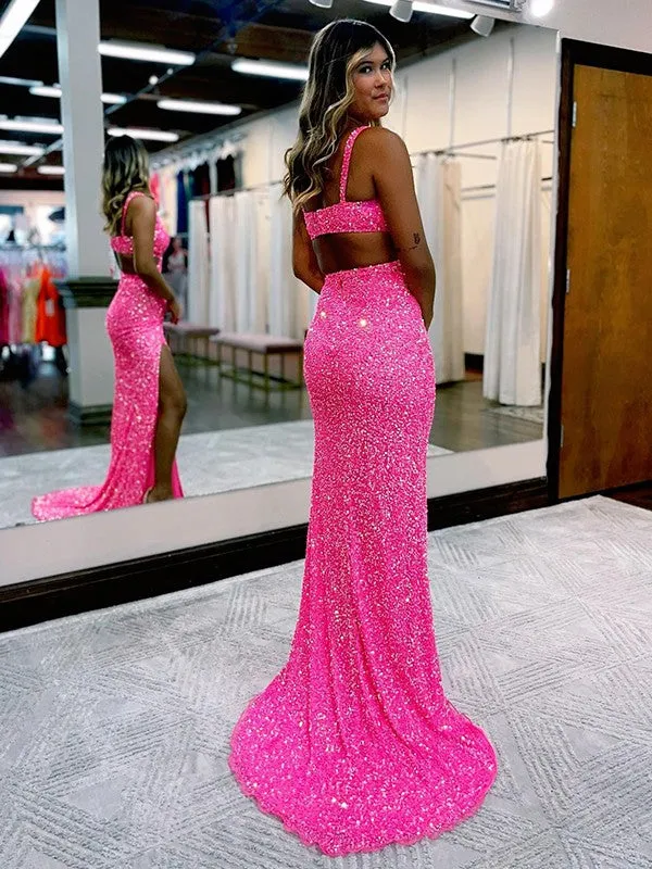 Sheath V-Neck Sleeveless Long Sweep Train Velvet Sequin Prom Dress (AF1009)
