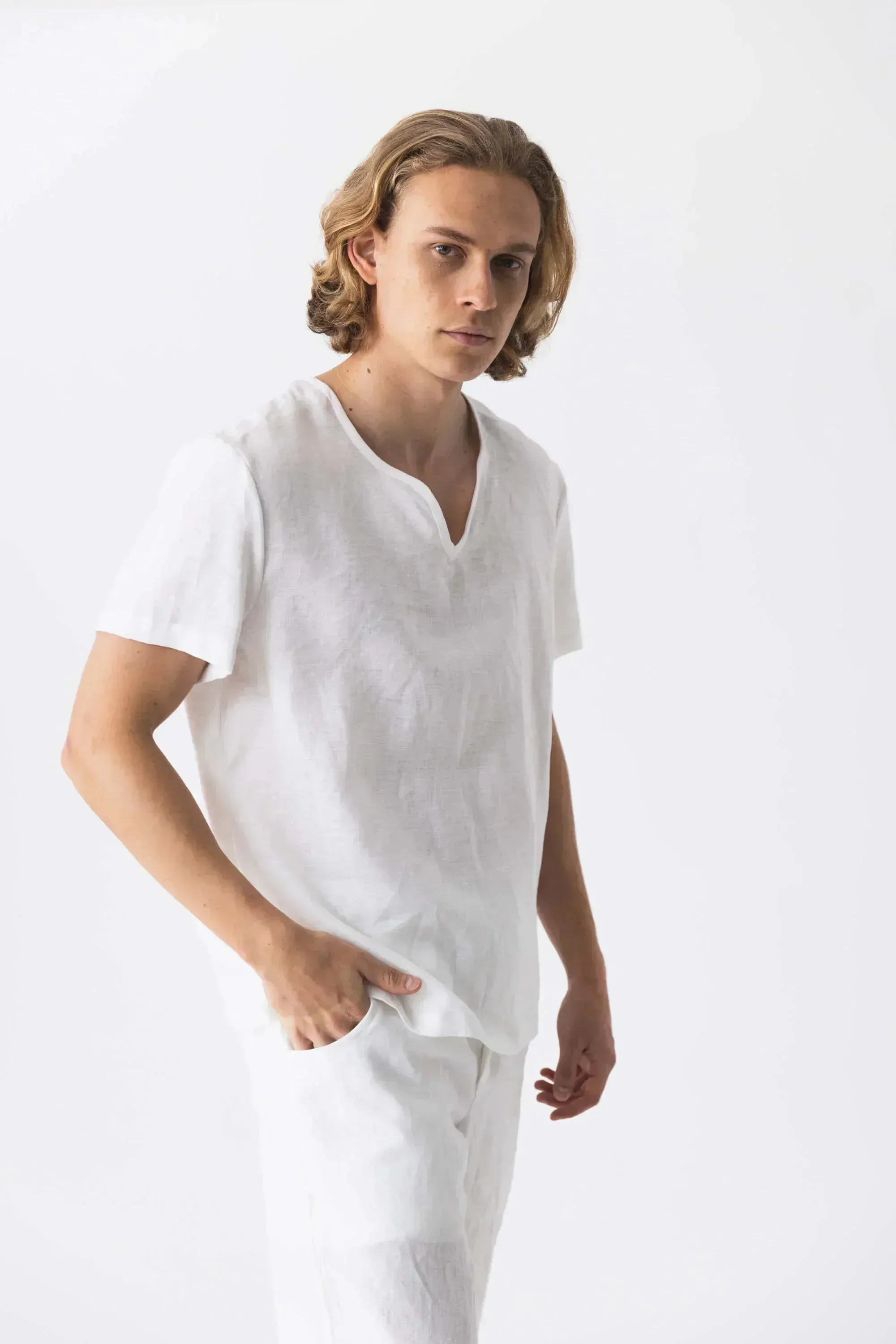 Short-sleeved linen tunic lilac - Marcelo