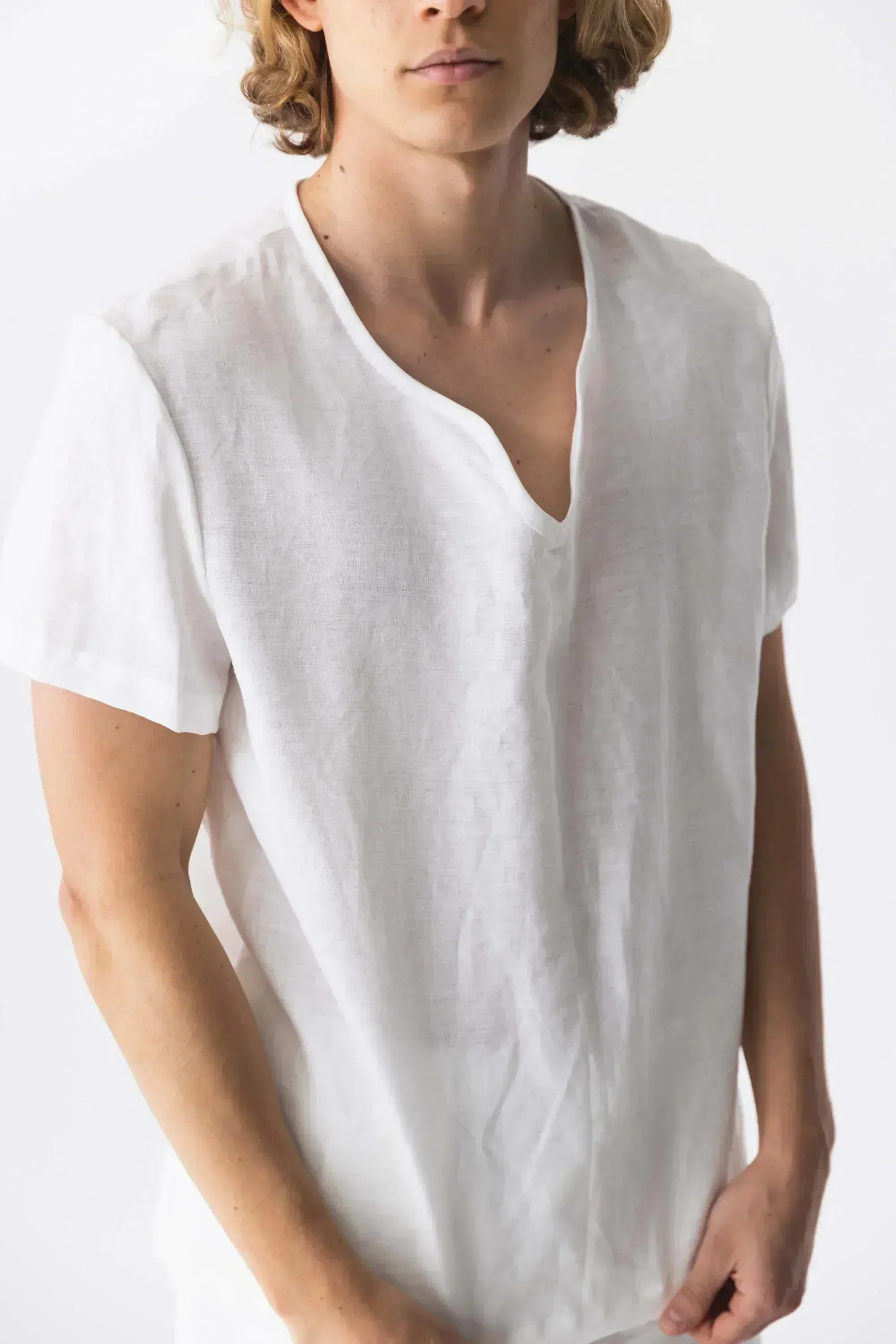 Short-sleeved linen tunic lilac - Marcelo